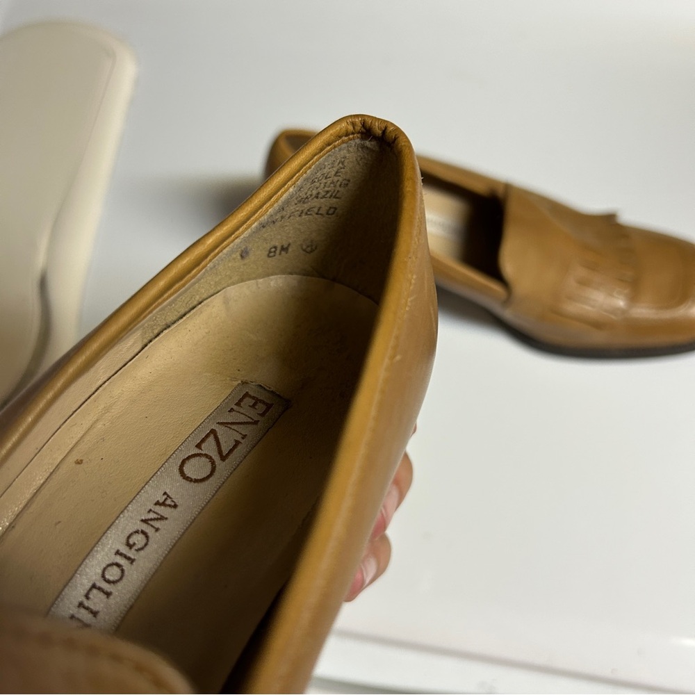 Enzo Angiolini Tan Leather Block Heel Loafers - Picture 9 of 9